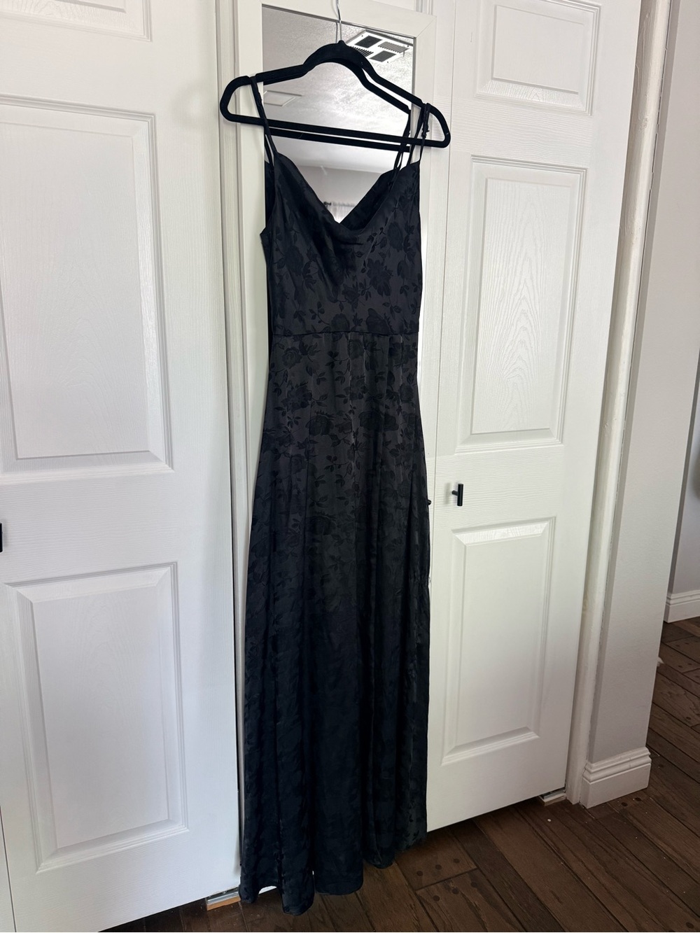 Lulu's Black Floral Jacquard Slip Maxi Dress